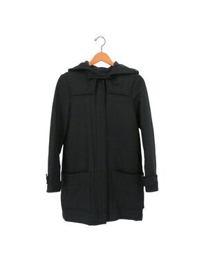 Lacoste Black Hooded Wool Blend Trench Coat Quilted Jacket 36 US 4